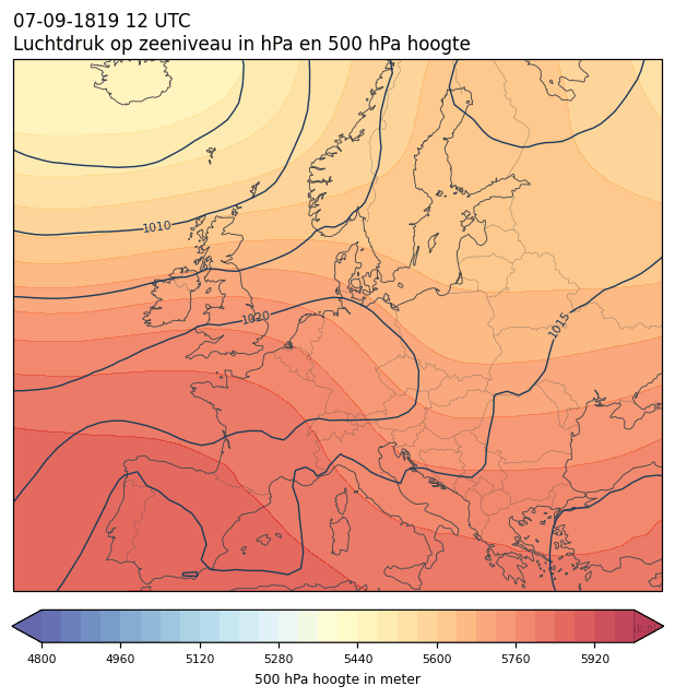 Weerkaart van 7 september 1819 om 12 UTC