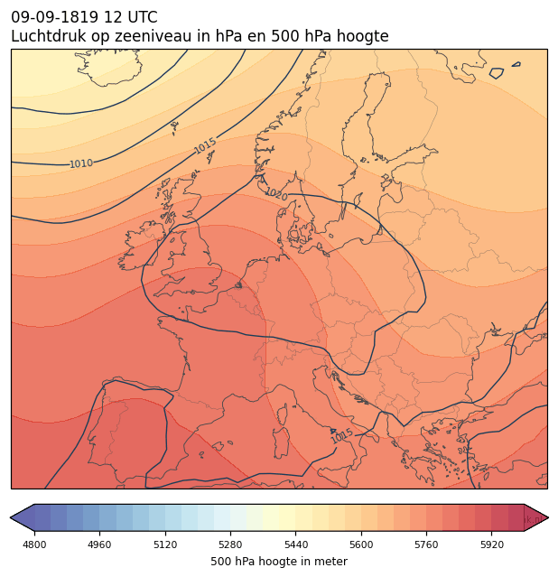 Weerkaart van 9 september 1819 om 12 UTC