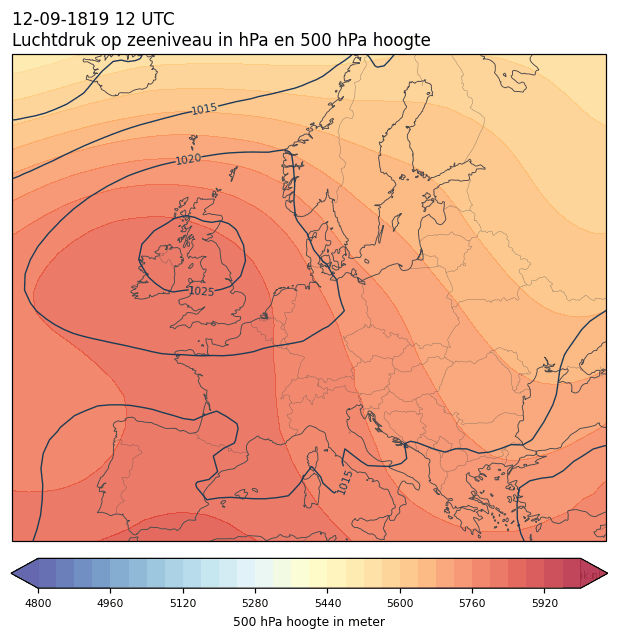 Weerkaart van 12 september 1819 om 12 UTC