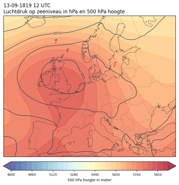 Weerkaart van 13 september 1819 om 12 UTC