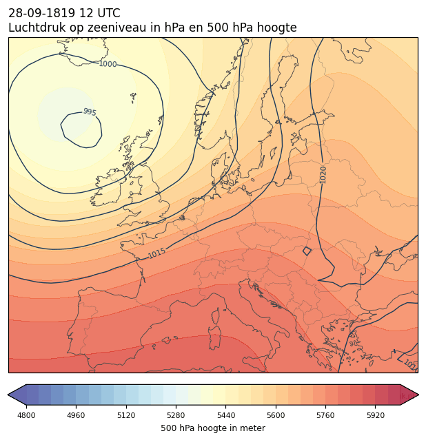Weerkaart van 28 september 1819 om 12 UTC