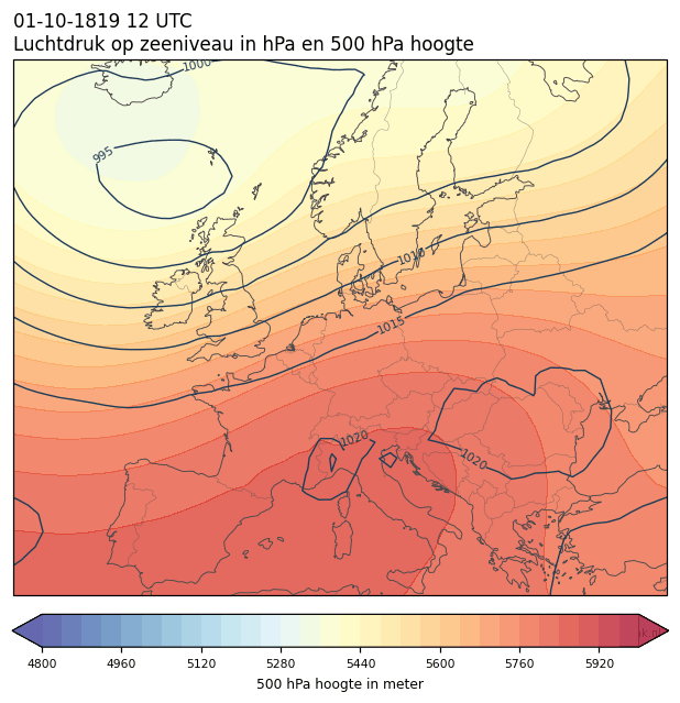 Weerkaart van 1 oktober 1819 om 12 UTC