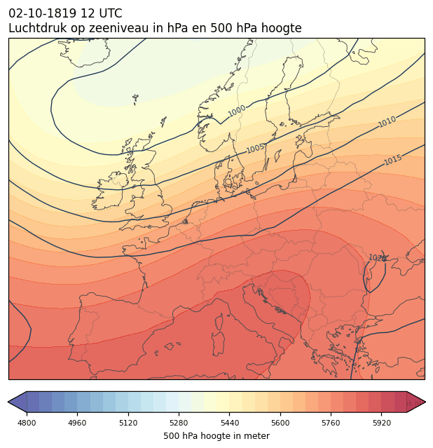 Weerkaart van 2 oktober 1819 om 12 UTC
