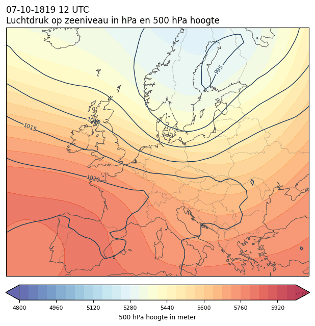 Weerkaart van 7 oktober 1819 om 12 UTC