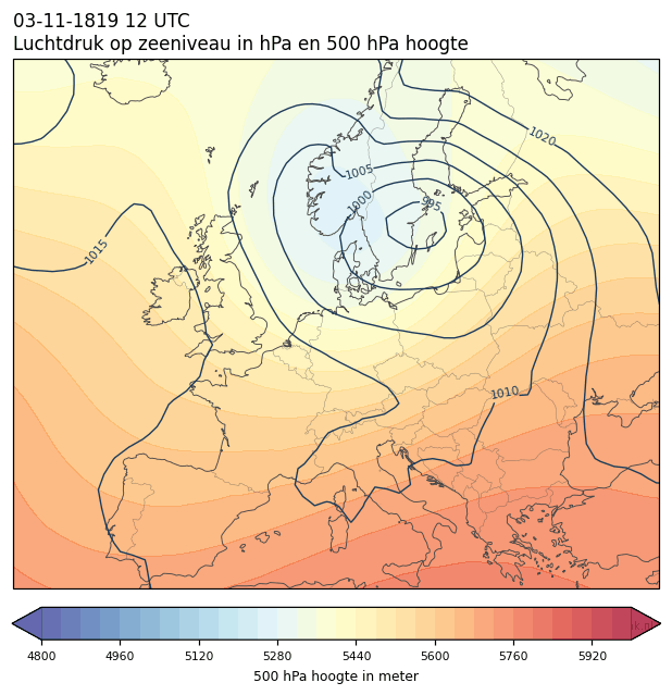 Weerkaart van 3 november 1819 om 12 UTC