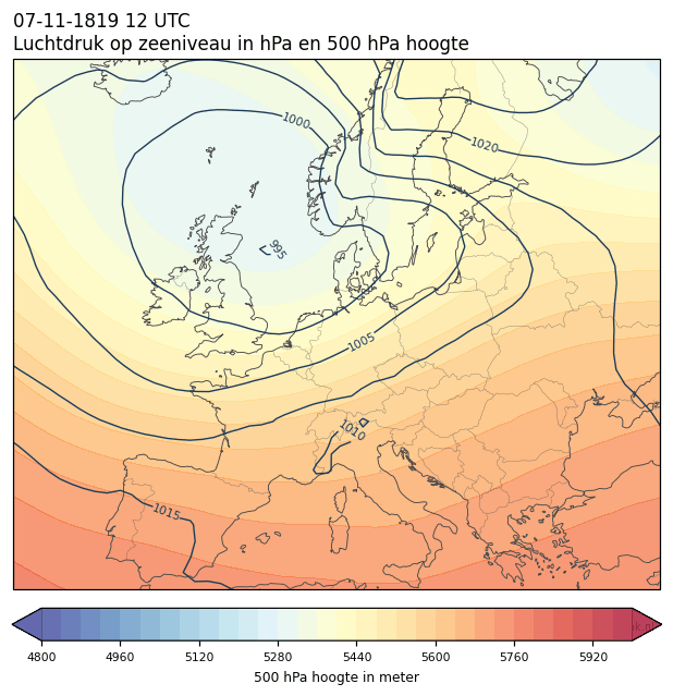 Weerkaart van 7 november 1819 om 12 UTC