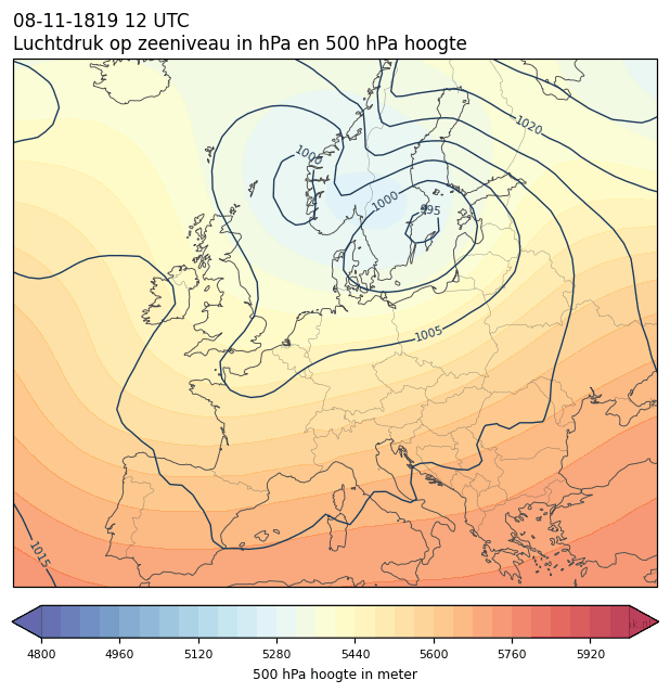 Weerkaart van 8 november 1819 om 12 UTC