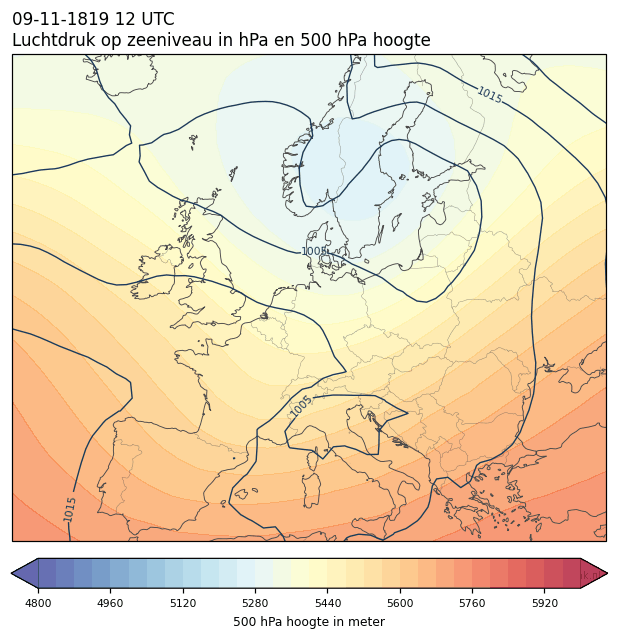Weerkaart van 9 november 1819 om 12 UTC