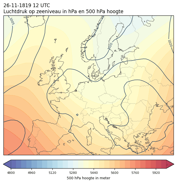 Weerkaart van 26 november 1819 om 12 UTC