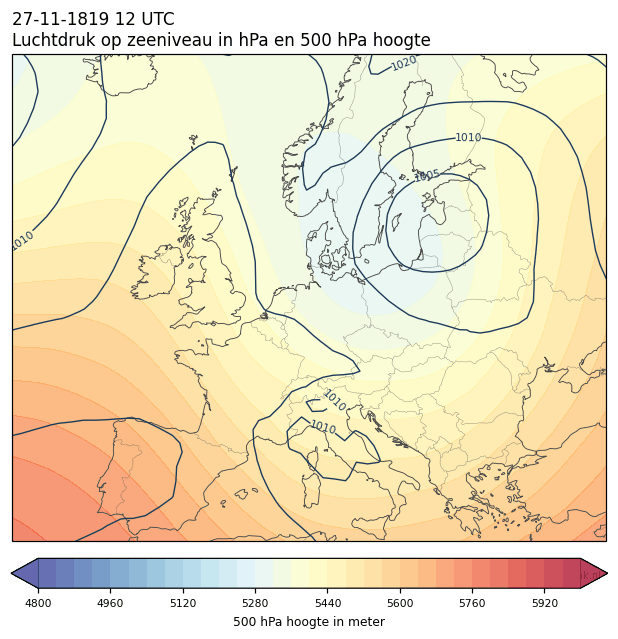 Weerkaart van 27 november 1819 om 12 UTC