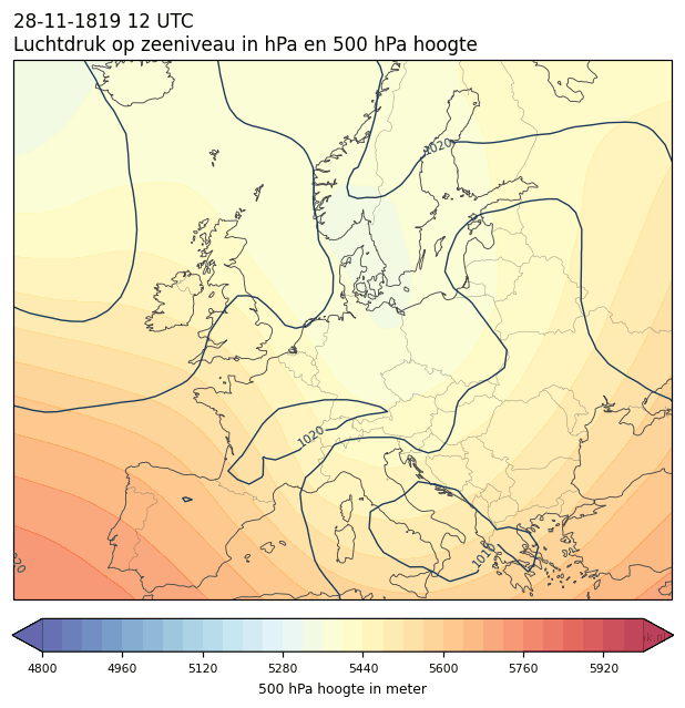 Weerkaart van 28 november 1819 om 12 UTC