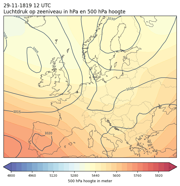 Weerkaart van 29 november 1819 om 12 UTC