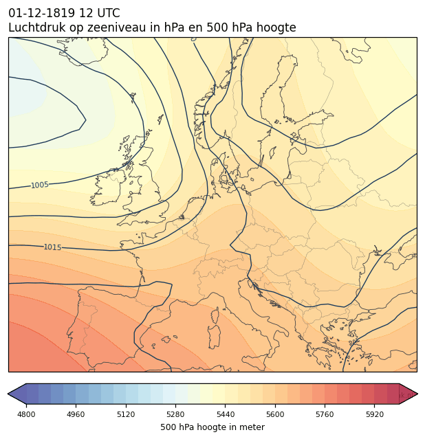 Weerkaart van 1 december 1819 om 12 UTC