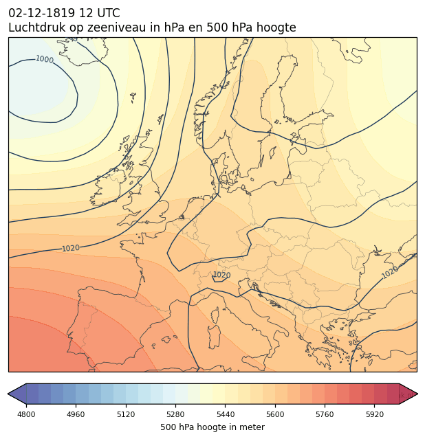 Weerkaart van 2 december 1819 om 12 UTC