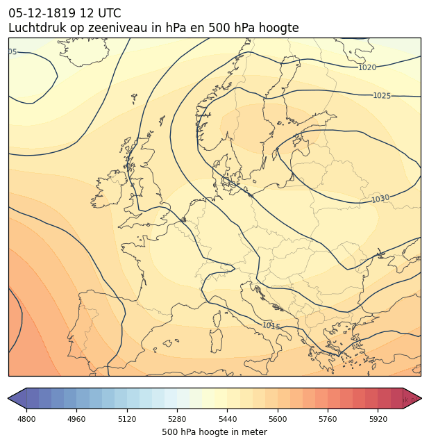 Weerkaart van 5 december 1819 om 12 UTC