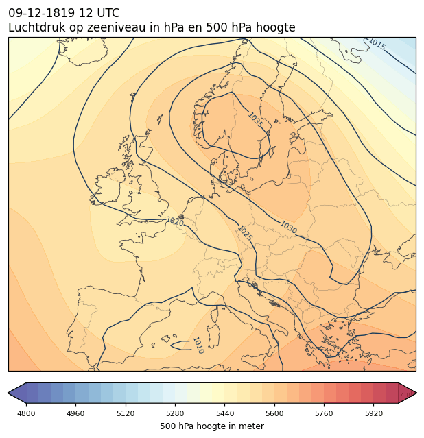 Weerkaart van 9 december 1819 om 12 UTC