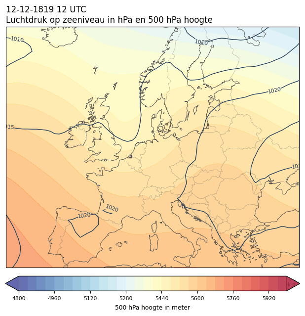Weerkaart van 12 december 1819 om 12 UTC