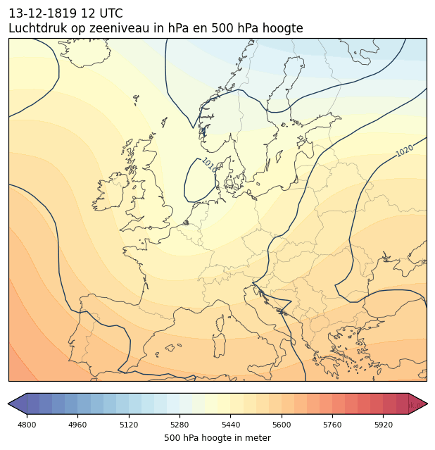 Weerkaart van 13 december 1819 om 12 UTC