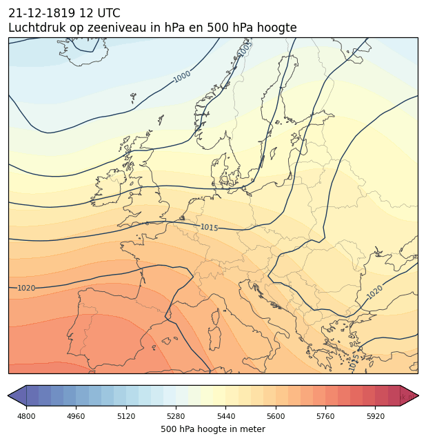 Weerkaart van 21 december 1819 om 12 UTC