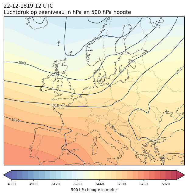 Weerkaart van 22 december 1819 om 12 UTC
