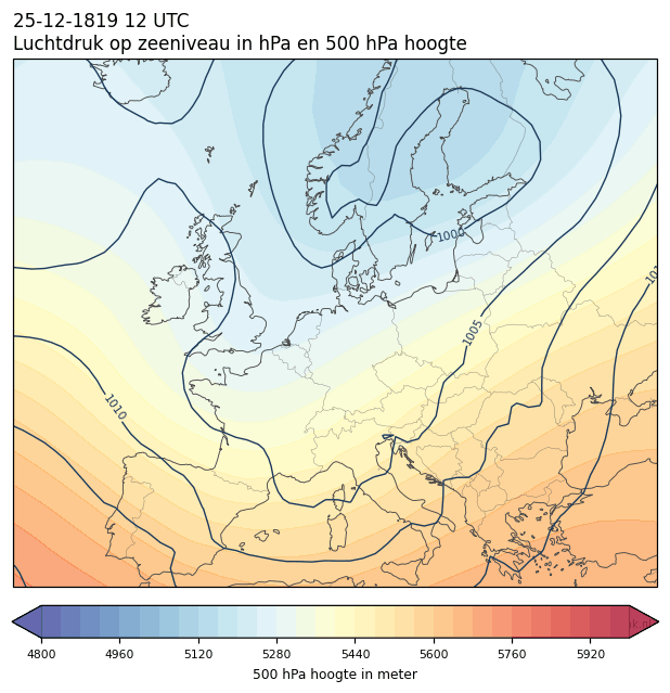 Weerkaart van 25 december 1819 om 12 UTC