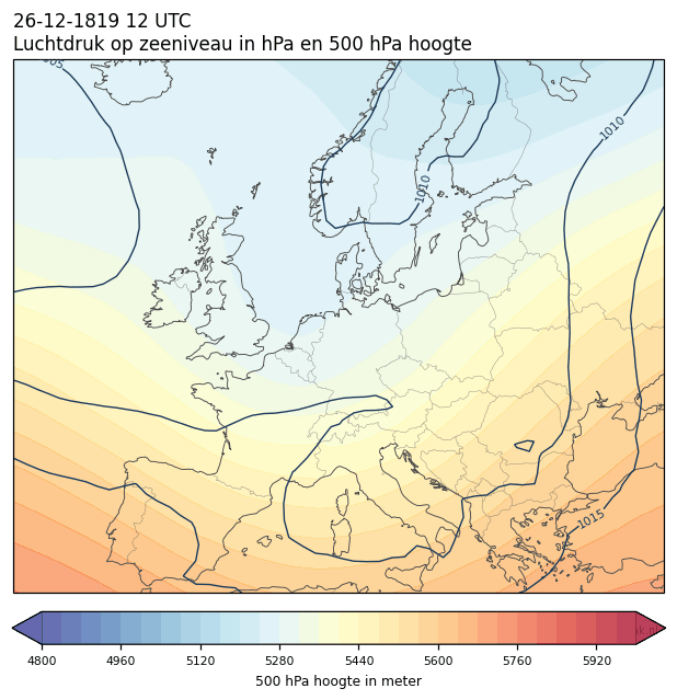 Weerkaart van 26 december 1819 om 12 UTC