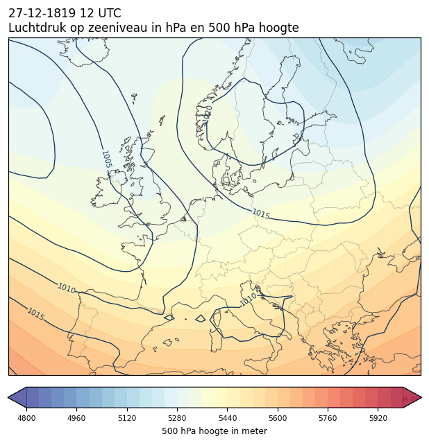 Weerkaart van 27 december 1819 om 12 UTC