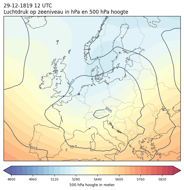 Weerkaart van 29 december 1819 om 12 UTC