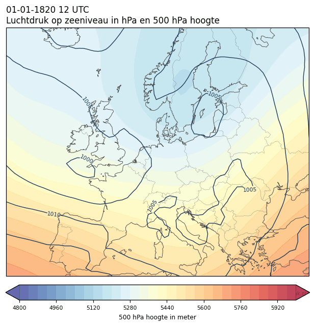 Weerkaart van 1 januari 1820 om 12 UTC