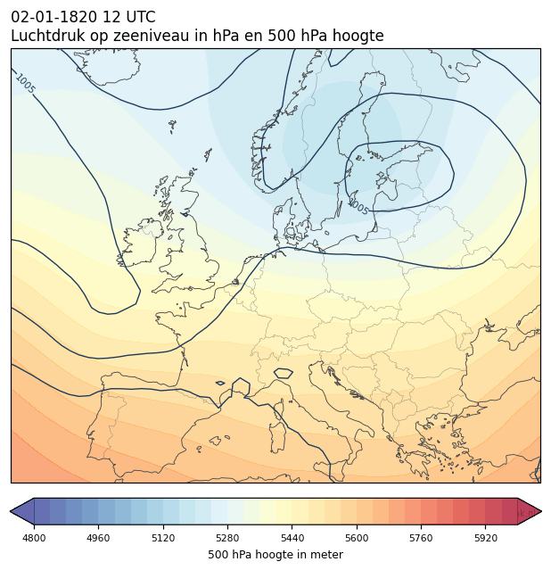 Weerkaart van 2 januari 1820 om 12 UTC