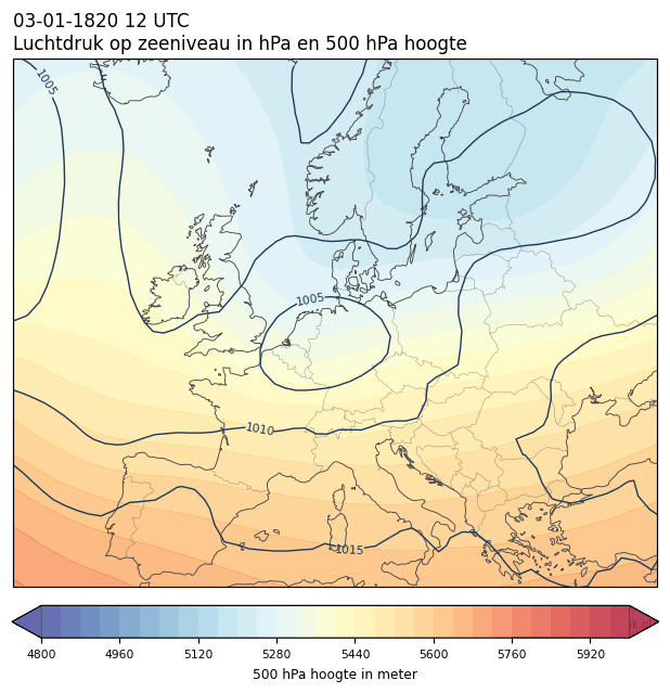 Weerkaart van 3 januari 1820 om 12 UTC