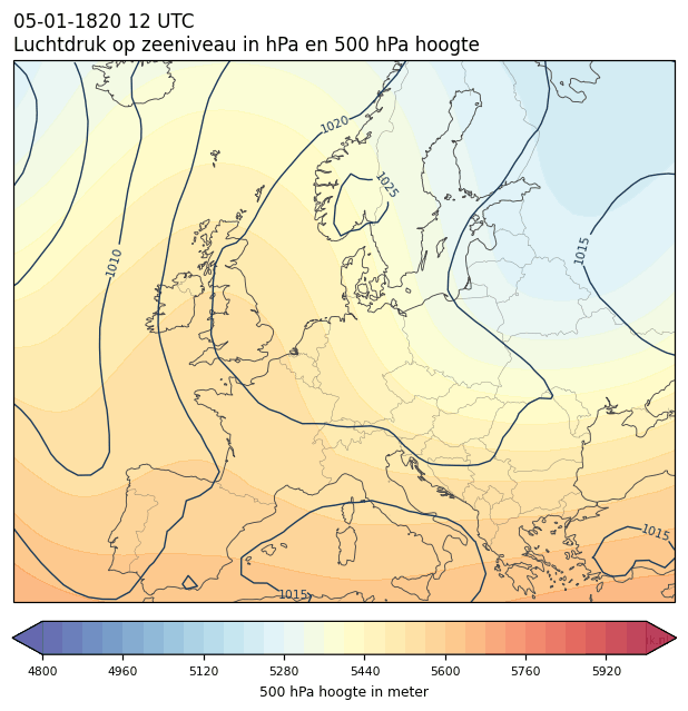Weerkaart van 5 januari 1820 om 12 UTC