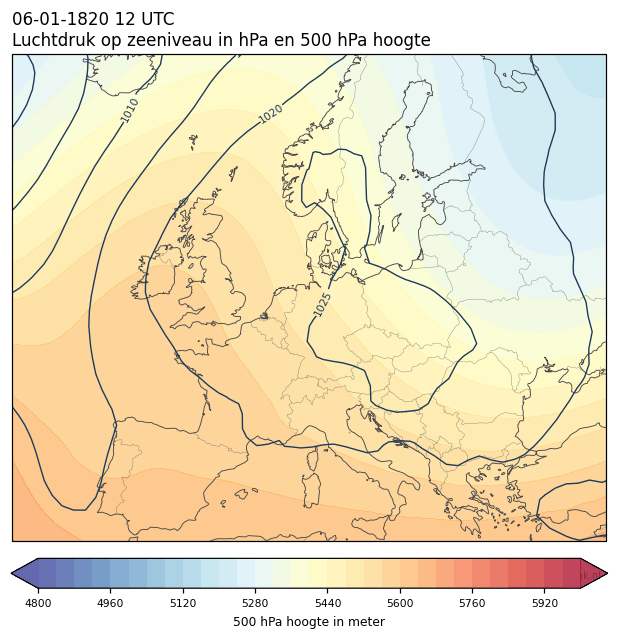 Weerkaart van 6 januari 1820 om 12 UTC