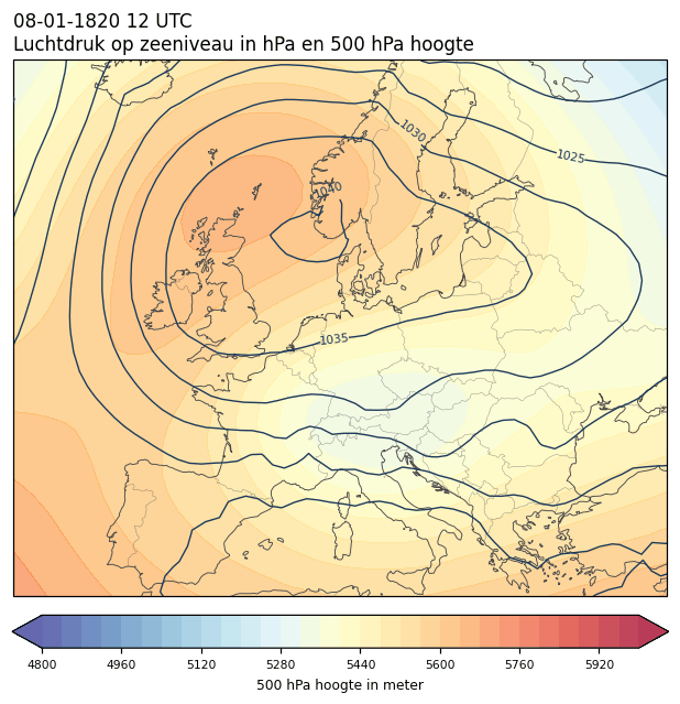 Weerkaart van 8 januari 1820 om 12 UTC