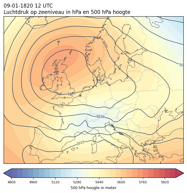 Weerkaart van 9 januari 1820 om 12 UTC