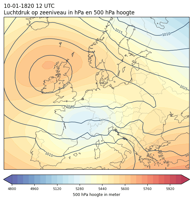 Weerkaart van 10 januari 1820 om 12 UTC