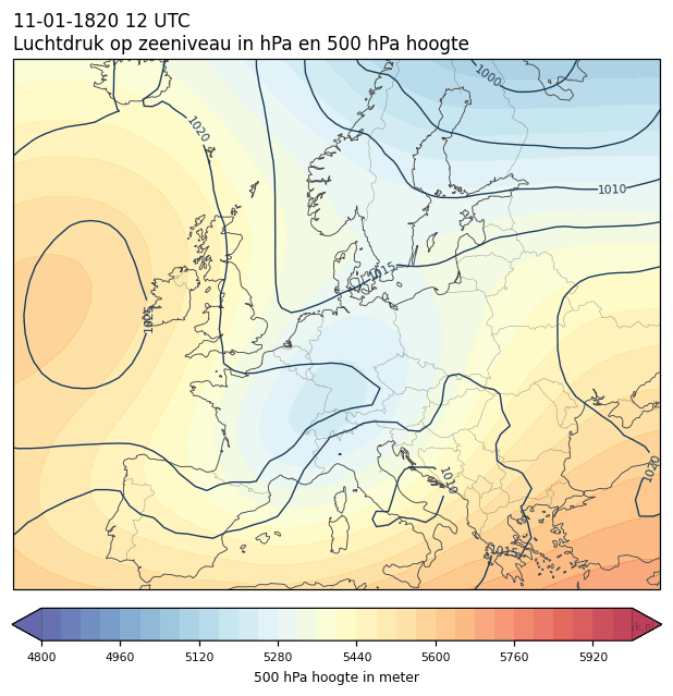 Weerkaart van 11 januari 1820 om 12 UTC