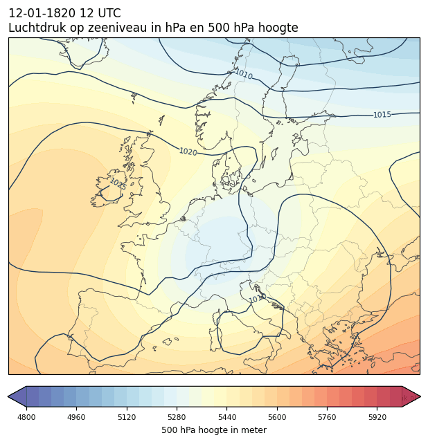 Weerkaart van 12 januari 1820 om 12 UTC