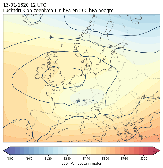 Weerkaart van 13 januari 1820 om 12 UTC
