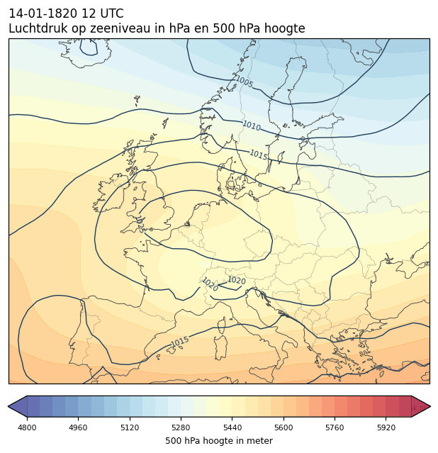 Weerkaart van 14 januari 1820 om 12 UTC