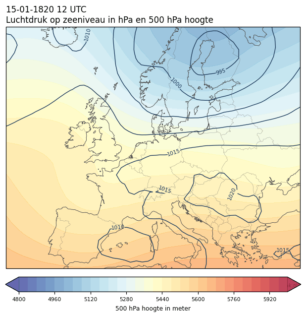 Weerkaart van 15 januari 1820 om 12 UTC