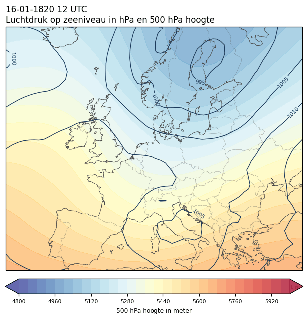 Weerkaart van 16 januari 1820 om 12 UTC