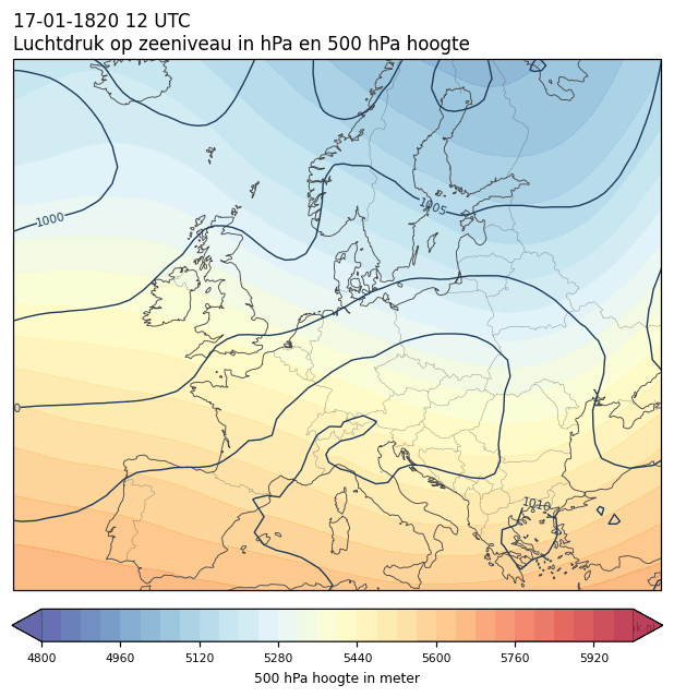 Weerkaart van 17 januari 1820 om 12 UTC