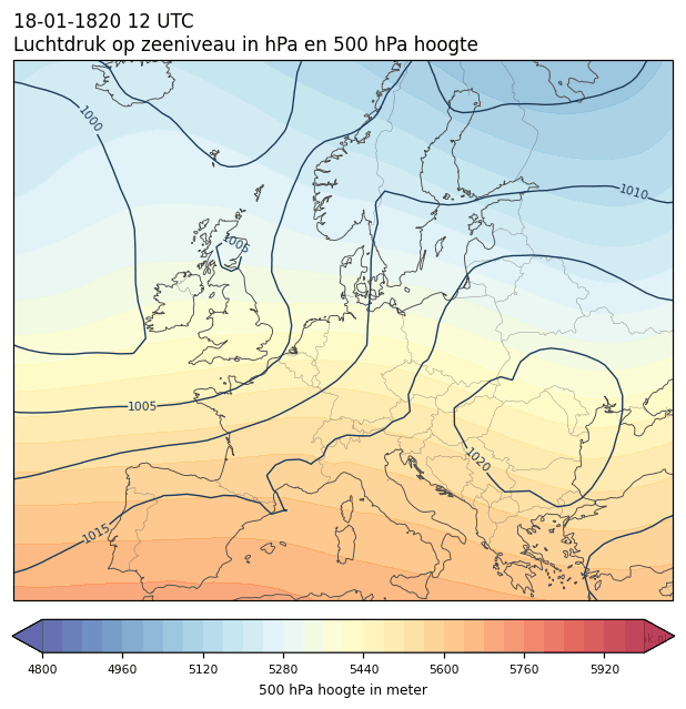Weerkaart van 18 januari 1820 om 12 UTC