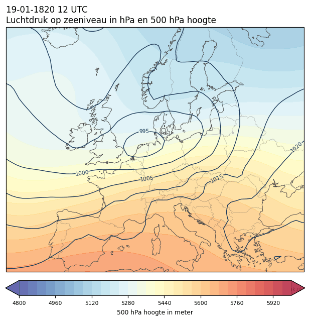 Weerkaart van 19 januari 1820 om 12 UTC