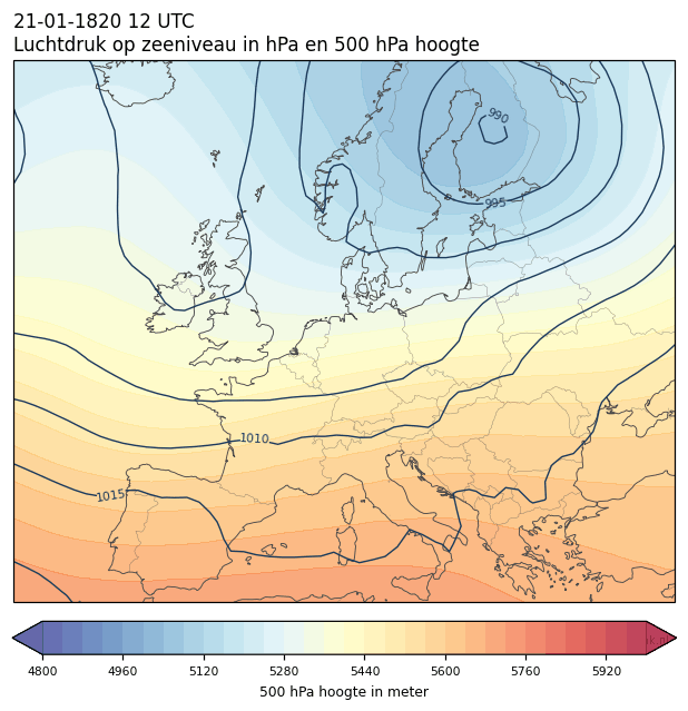 Weerkaart van 21 januari 1820 om 12 UTC