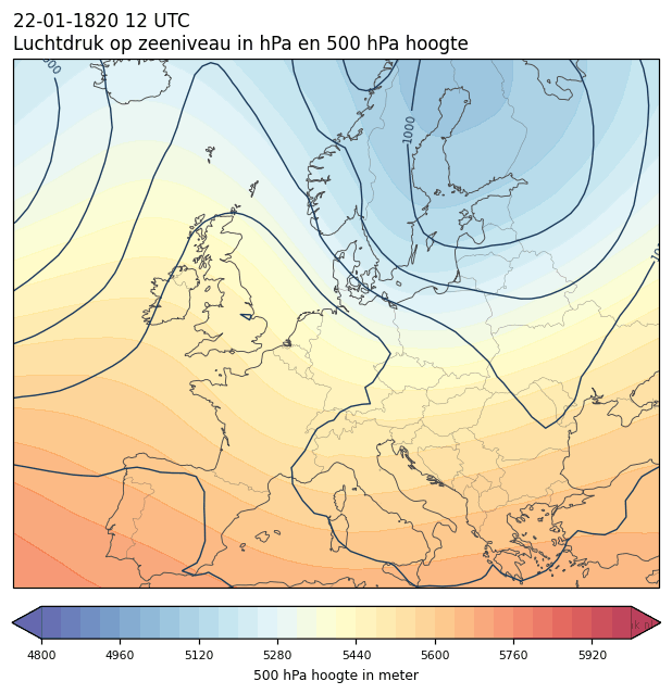 Weerkaart van 22 januari 1820 om 12 UTC