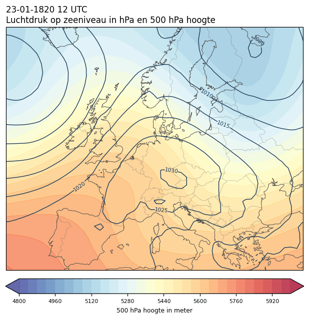 Weerkaart van 23 januari 1820 om 12 UTC