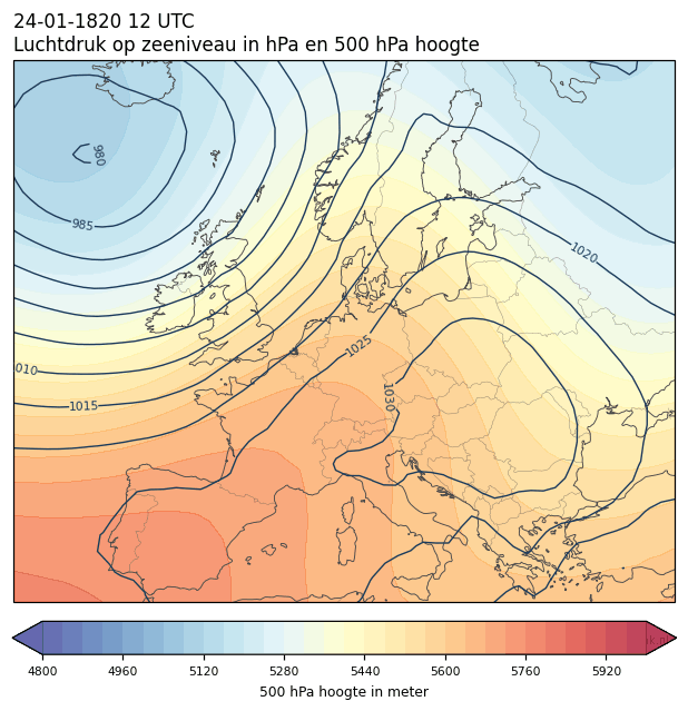 Weerkaart van 24 januari 1820 om 12 UTC