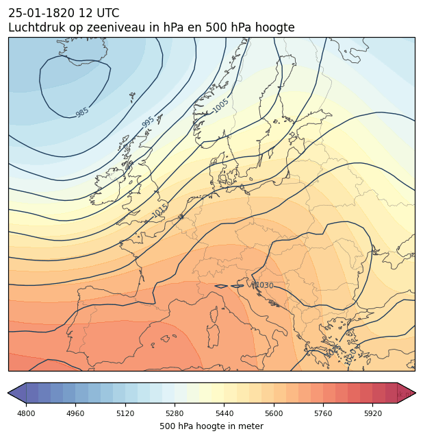 Weerkaart van 25 januari 1820 om 12 UTC